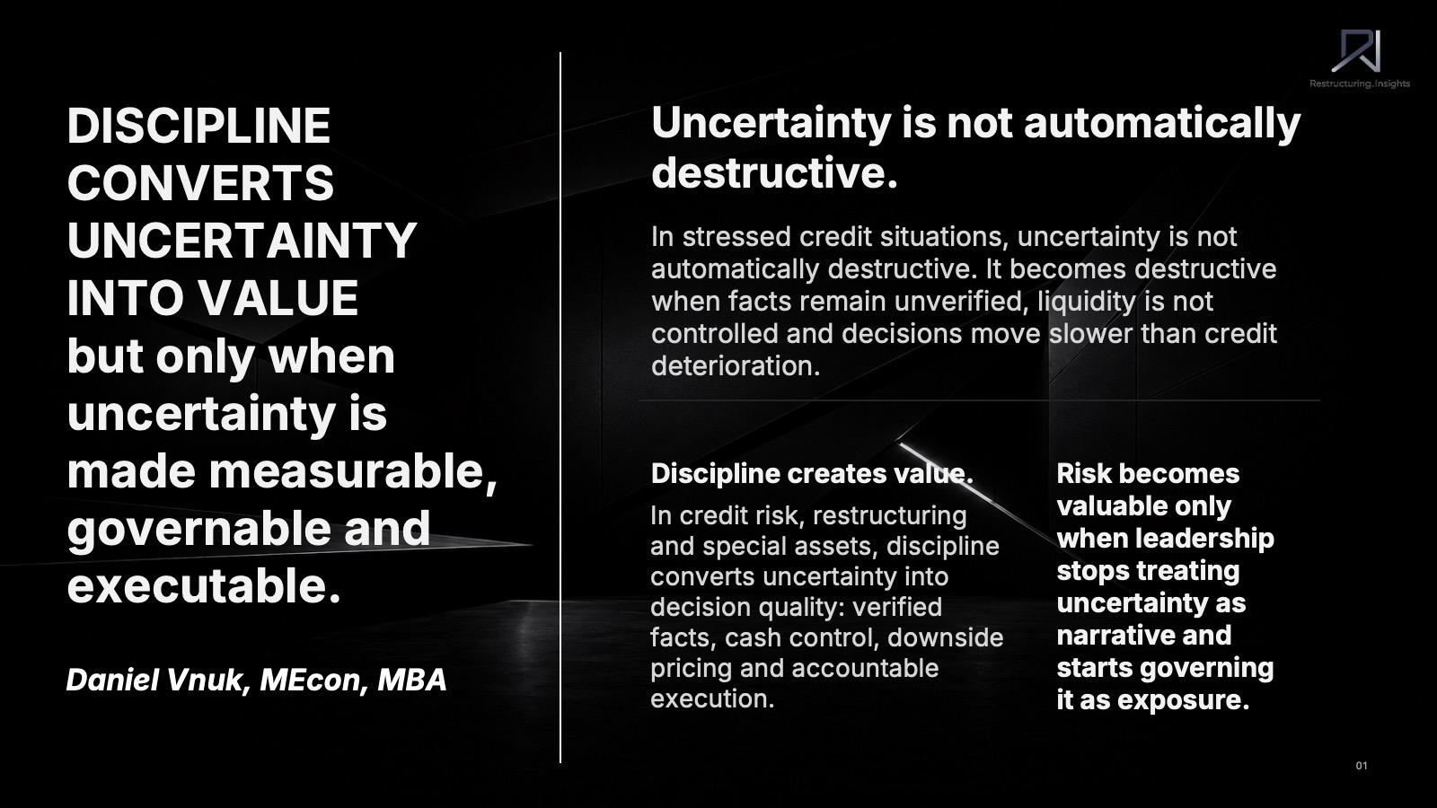 Discipline Converts Uncertainty Into Value presentation cover